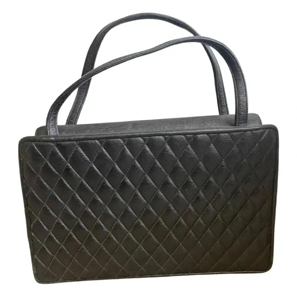 Rare Vintage Judith Leiber Quilted Black Leather Top Handle Bag Collector Item - Picture 4 of 15